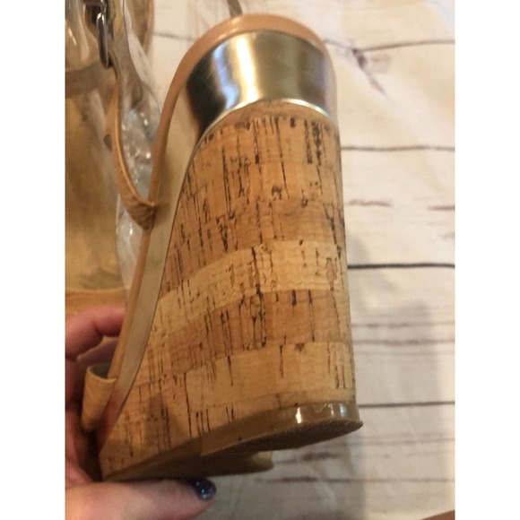 Antonio Melani Beige Cork Heels Platforms Wedge 9.5 tan Leather - Picture 5 of 9